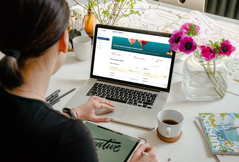 Al Noor Family Funfair event setup with vendors and activities